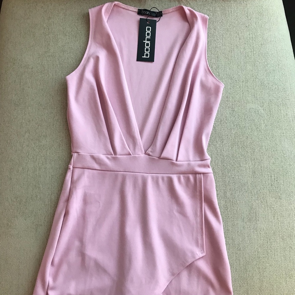 Boohoo Pink Low Cut Envelope Romper